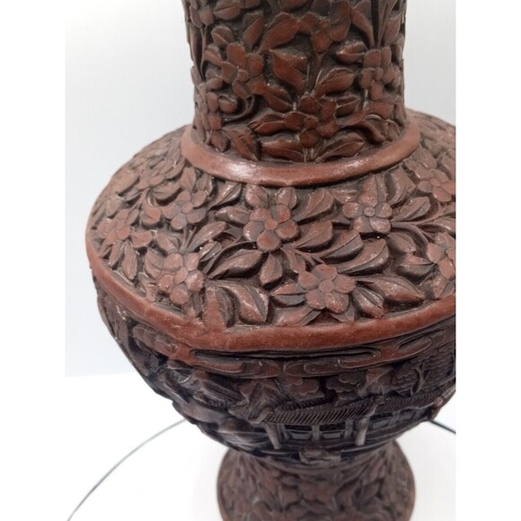 Chinese Cinnabar Vase Carved Super Rare Piece Original Antique 8 1/2" Tall - Picture 12 of 16